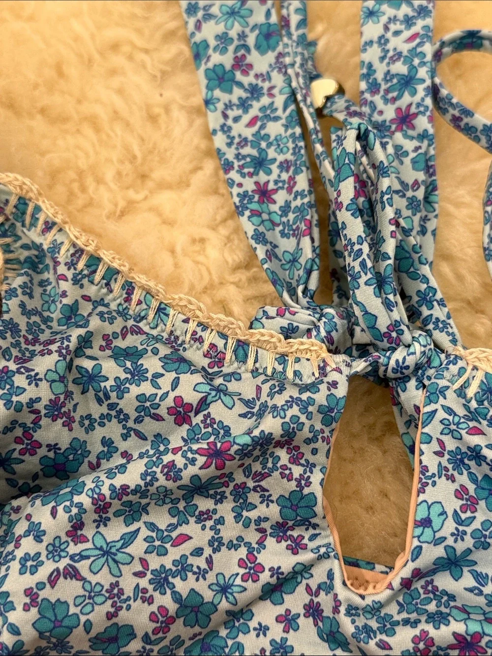 Spell Blue Floral Scoop Bikini Top and bottom - Picture 4 of 4